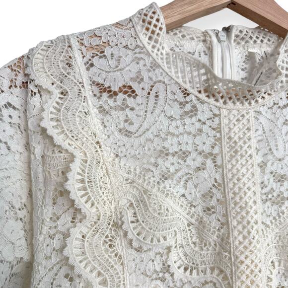 Feather Bone Anthropologie Ivory High Neck Lace And Crepe Midi Dress Women's 14 - Picture 5 of 11